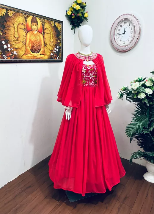 Post image *W 💞💞💐💃💞💞👌
🧵*FABRICS DETAIL*🧵
👚* GOWN *👚*#GOWN FABRIC*         :FOX GEORGETTE WITH HAVVY EMRODERIY WORK *#GOWN  INAR *            :MICRO COTTON *#GOWN LANGTH*       :54-56 INCH*# GOWN SIZE*.            : up to 42 xl free size *(fullstitched )**#GOWN FLAIR*.   :3 miter
👚*COTTY *👚*#COTTY FABRICS :HEVVY FOX GORJET WITH HEVVY  EMRODERY WORK #*COTTY SIZE*.  :UP TO 42 xl free size (Fullstitched)#*COTTY LANGTH*. :18-20 INC#*KEDIYA FLAIR*.  :3 miter 👚*(FULL WORK FRONT &amp;BECK SIDE)*👚
👚 * DUPATTA * 👚           *#NO
⚖️ *WEIGHT*  : 800gm

*👉RATE:-800/-*👈
🎊💕*ONE LAVEL UP*💕🎊🎊👌*AONE QUALITY *👌🎊