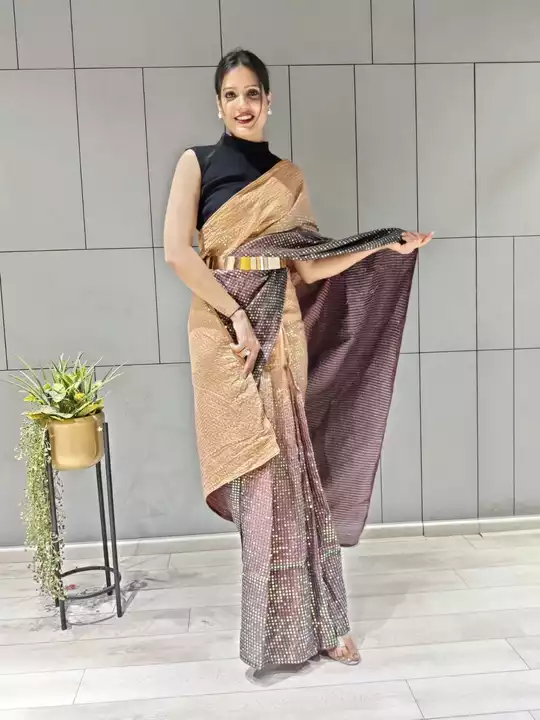 Post image *Launching Most Beautiful 1 Min Sarees With Our Real Modeling Shoot😍😍😍😍*
*Our Real Modeling Shoot😍😍😍*
*1 Min Ready To Wear Saree With Belt*
Fabric Details
Saree : *Premium Dola Silk With Beautiful Digital Print Padding With Sequins Work And Heavy Piping*
Blouse : *Heavy Bangalori Satin( Unstitched )*
*Free Metal Belt*

Note*Beautiful Sequins Work On Saree**Our Real Modeling Shoot😍**Showroom Finishing**Best Quality**5 Colours Available* 
TPrice 1300/- +Shipping With Free Metal Belt