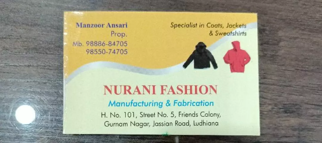 Visiting card store images of Nurani Fashion 