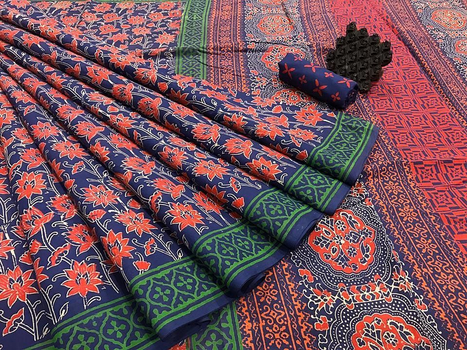 Cotton hand block printed saree uploaded by Cheena creation  on 6/17/2020