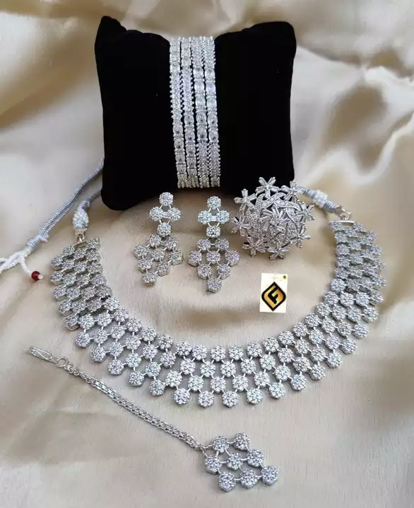  SUPERB QUALITY  CZ NECKLACE Set with MAANG TIKKA, RING & BANGLES COMBO, Ready Stocks Availabl uploaded by business on 5/16/2022