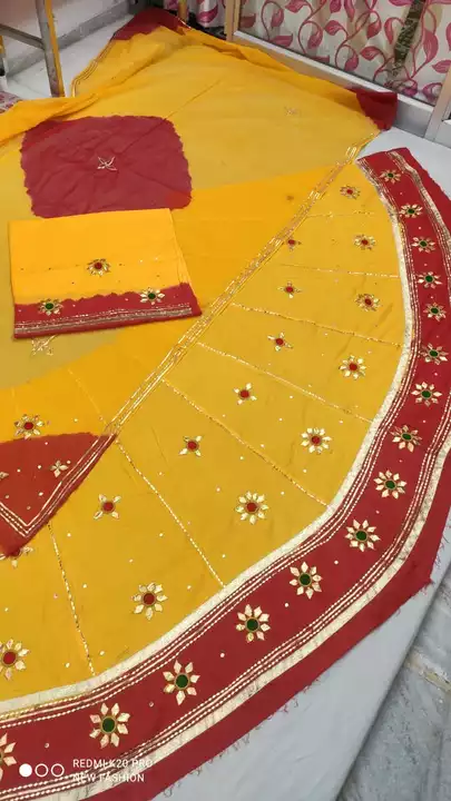 Post image Special  Beautyful Cottan Suit  Yellow &amp; Red Combination 😍 Piliya Cotton Fancy Gotta Laffa Suit  work   Odhna Four size  Border Gotta Work Work 😍Fast Colour Wholesale    Single 780+$ Limited Stock🙏🙏 full  stock avaible Book Fast