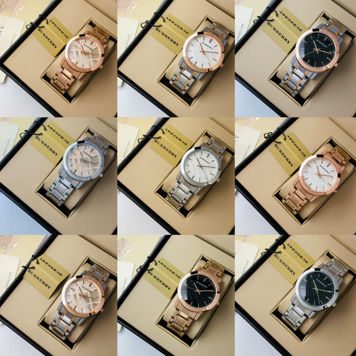 Post image 💣💣 *New Burberry ladies Burberry Texture Dial and chain Available*💣💣

# Burberry# For Her# 7AA # Originals
# Dial Size-31mm
*FEATURES:-* 

&gt;Working date&gt;rose,rose two tone &amp; silver Metal dual colour  chain&gt; *Textured multicoloured dial &amp; extraordinary textured chain* 🥰&gt; *PVD rose,rose two-tone&amp; sliver plating for Every occasion*✅&gt; Heavy quality rust free chain&gt; Original model number&gt;HIGH QUALITY QUARTZ MACHINERY&gt; BURBERRY name embossed on back&gt; BURBERRY LOGO ON KEY

❣❣ *NEW MODEL*❣❣

💣💣 *AVAILABLE IN STOCK  +Ship* 💣💣