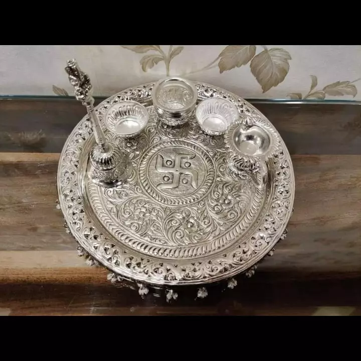 German silver Pooja thali  in brass  uploaded by business on 5/16/2022