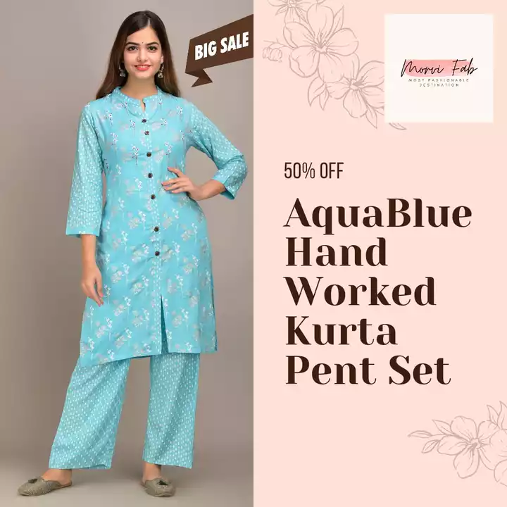 Hand Worked Straight Kurta With Pant uploaded by Morvi Retail Pvt. Ltd. on 5/17/2022