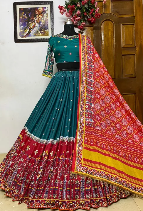 Post image Ak collection 08
V❤️PRESENTING NEW DESIGNER PRINTED LAHENGA CHOLI❤️f
Featuring printed lehenga choli in heavy Butter silk . Quality is worth paying👌
# FABRIC DETAILS
# LEHENGA :  HEAVY BUTTER SILK WITH DIGITAL PRINT &amp;  * 4 MTR FLAIR  *FULLY STITCH * WITH *REAL MIRROR WORK*# INNER : SILK# CHOLI         :  SOFT BUTTER SILK &amp; *REAL MIRROR WORK*  (1.20 MTR FABRIC)# DUPATTA   :  HEAVY BUTTER SILK WITH *REAL MIRROR WORK* &amp; *PEARL WORK LACE*
# FREE SIZE FULLY STITCHED  LAHENGA WITH UN STITCH 1.20 MTR BLOUSE ; LAHENGA LENGTH IS 44 INCHES ; 
*WEIGHT : 1.5 KG*
*RATE : 1299+$/-*