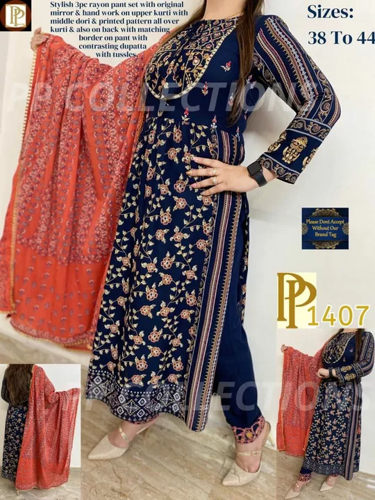 Post image Beautiful design 😻Wtspp no 8168182013Reyon fabric best quality m to xxl size available Kurti chest full adda work nd heavy printed kurti pent nd dupatta🥰Dupptta 2.20 mtr nd heavy best quality lesh heavy 3 pis set design 

*1180/=SHIPPING FREE*😍
Book fast👍🏻