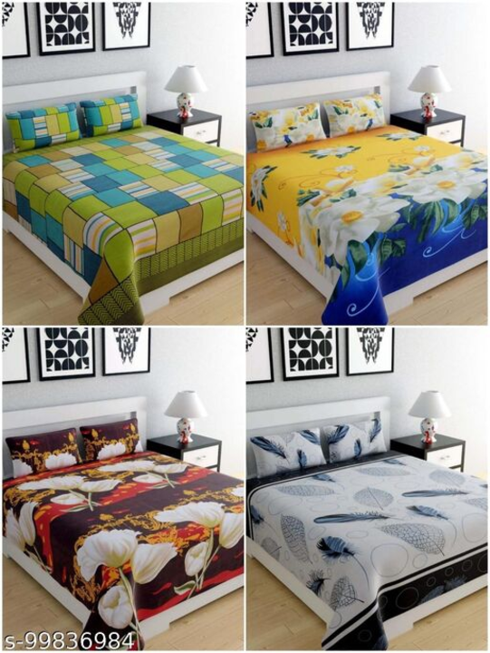 Post image Catalog Name:*Designer Bedsheets*Fabric: Glace CottoType: Flat SheetQuality: SuperfinPrint or Pattern Type: 3d PrinteNo. Of Pillow Covers: Ideal For: AdulThread Count: 16Size: Double Quee