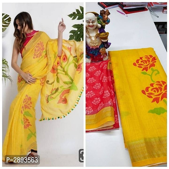 Stylish Linen Floral Printed Designer Sarees
 uploaded by business on 10/27/2020