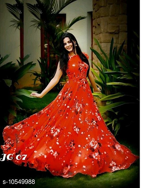 Catalog Name:*Mahika Attractive Women Gowns*
Fabric: Rayon
Multipack: 1
Sizes: 
S (Bust Size: 36 in, uploaded by Online nand on 10/27/2020