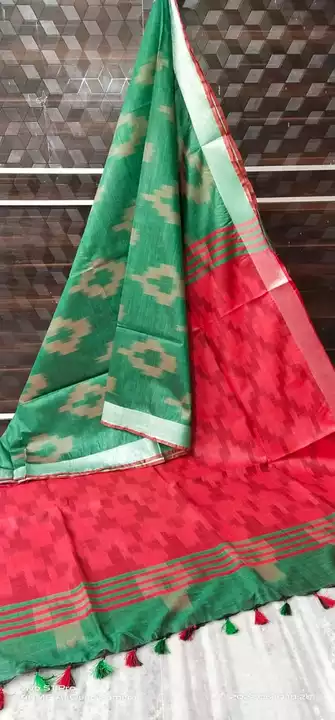 Cotton slub linen ikkat saree uploaded by business on 5/20/2022