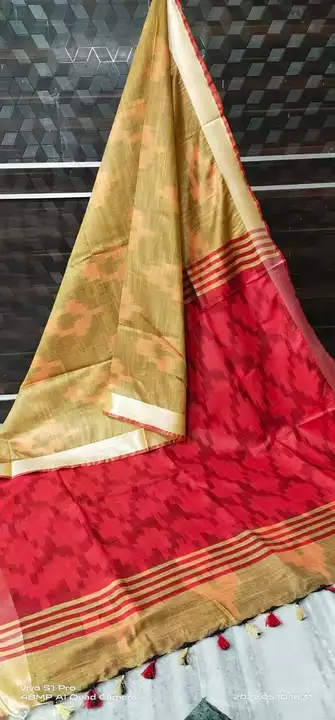 Cotton slub linen ikkat saree uploaded by business on 5/20/2022