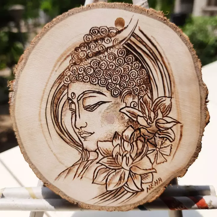Post image Budhdha pyrography art/ wood burning art 4 inch size500 all tex included