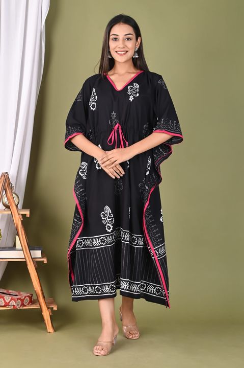 Hand block print long kaftan uploaded by Dabu print house on 5/21/2022