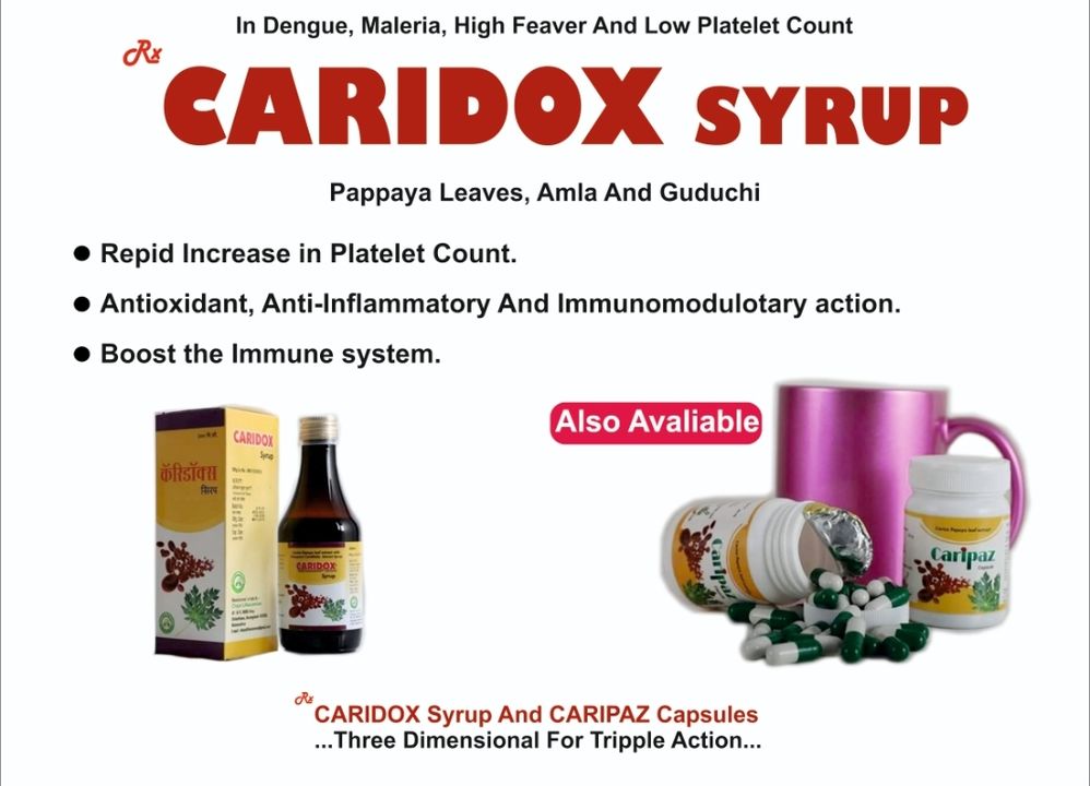 Caridox syrup 200ml  Carica Papaya leaf extract with Tinospora Cardifolia Extract Syrup  uploaded by Chaya Lifesciences on 5/23/2022