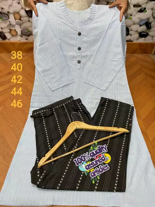 *6 ATTRACTIVE COLOURS LUREX STRIPE  KHADI KURTI WITH BEAUTIFUL BLACK ARROW DESIGN PANT* 

 uploaded by business on 5/24/2022