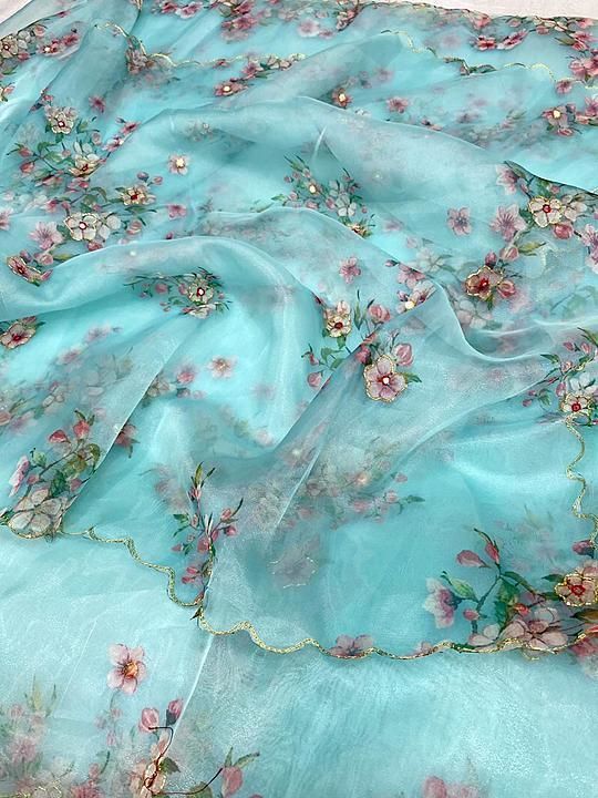 Organza saree  with floral prints  uploaded by Ojas creation  on 10/28/2020