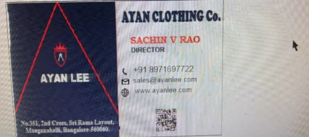 Visiting card store images of Ayan lee clothing