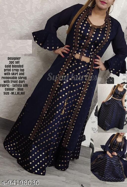 Smarti women printed taffeta silk skirt choli long shrug uploaded by business on 5/26/2022