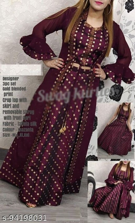 Smarti women printed taffeta silk skirt choli long shrug uploaded by business on 5/26/2022