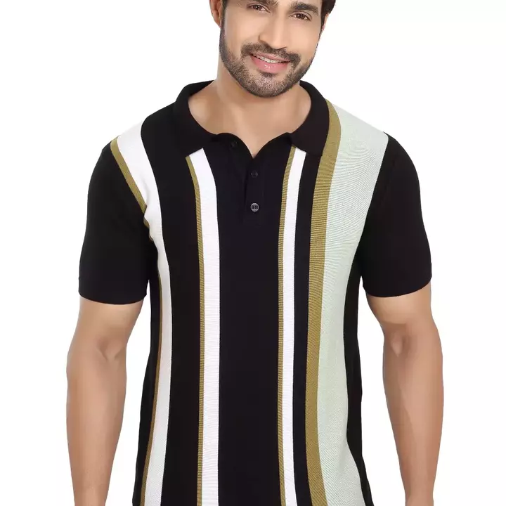 BLOWSTUD Men's Regular fit pullover cotton casual half sleeve Knitting striped T-shirt for men  uploaded by business on 5/26/2022