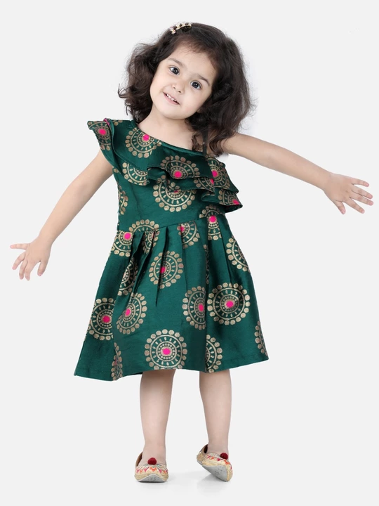 One shoulder frill jacquard Frock uploaded by Bownbee fashion pvt. Ltd on 5/27/2022