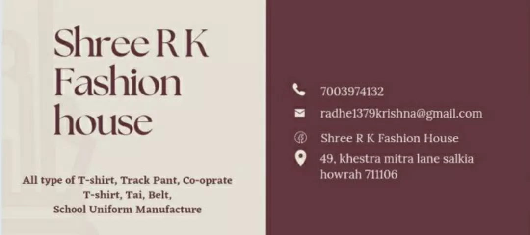 Visiting card store images of Shree R K fashion house