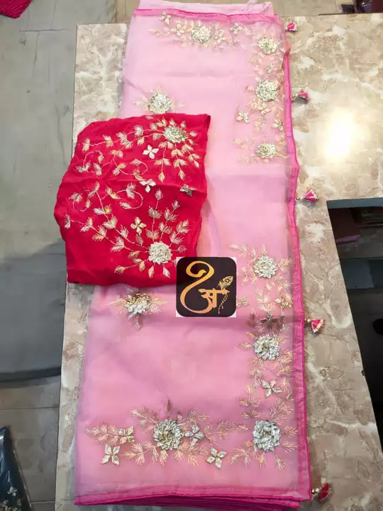 Organza Saree with Beautifull Kasam Hand Work with Piping Border & Beautiful Fancy Handmade Tassels uploaded by Panku Web on 5/28/2022