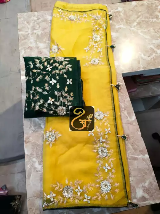 Organza Saree with Beautifull Kasam Hand Work with Piping Border & Beautiful Fancy Handmade Tassels uploaded by business on 5/28/2022