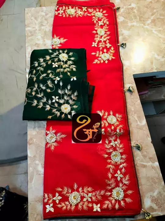 Organza Saree with Beautifull Kasam Hand Work with Piping Border & Beautiful Fancy Handmade Tassels uploaded by Panku Web on 5/28/2022