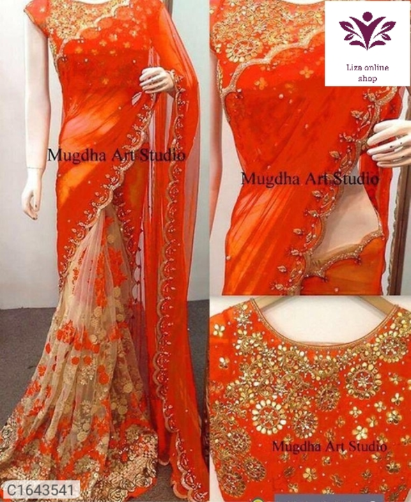 Post image WhatsApp here -&gt;me/916268059316 to order.


 Catalog Name: Elegant Net &amp; Georgette Sarees With Embroidered &amp; Ston
Details:Description: 1 Piece of Saree With Running BlouseFabric: Saree : Net+ Georgette and Blouse: Bangalori SilkLength: Saree with Running Blouse: 6.30mtrWork; Saree: Embroidery Work, Blouse: Embroidery And Stone Work