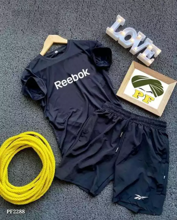 Post image ₹299/-👌👌👌 *Round Neck Nikker Tracksuit*
Reebok Brand
Pattern: Half Sleeve Tshirt and Shorts with both side Pockets.
Stuff: High Quality Lycra Fabric With Heavy Gsm,
Quality: 10A Ultimate,
Size: *M, L, XL, XXL*
*Price: ₹279/-* 
Don't compare these with cheap quality.
Open Orders✌️✌️Full stock available, Set wise also available..