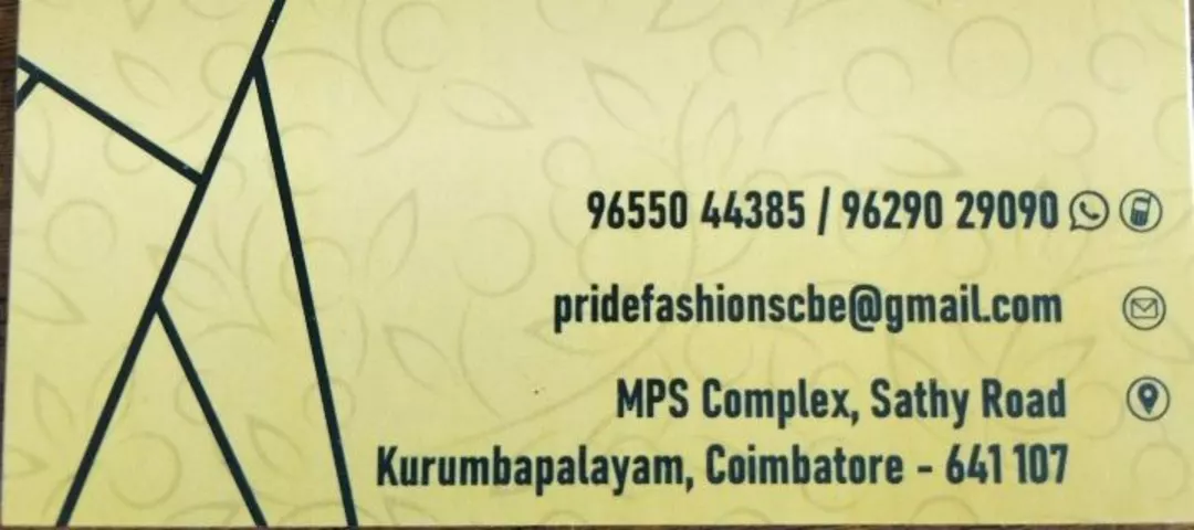 Visiting card store images of Pride fashions