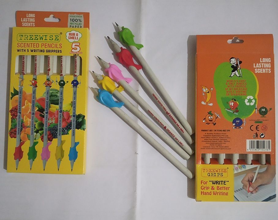 Woodfree Long Lasting Scented 5 HB2  Pencils With Writing Grippers uploaded by KAZ Eco Friendly Products on 10/29/2020