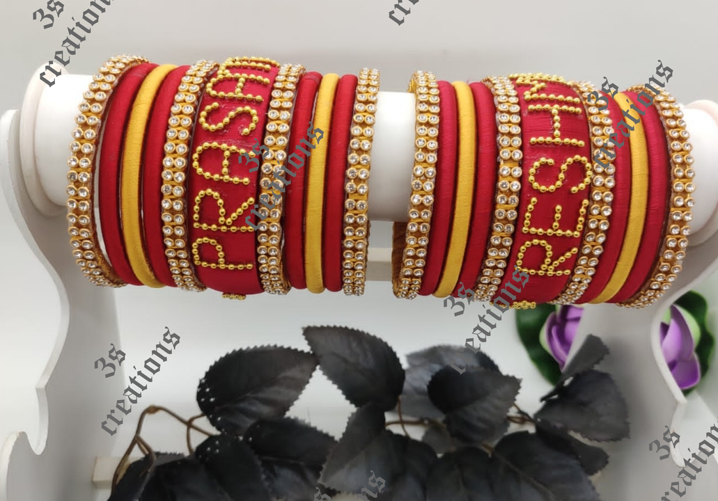 Silk thread bridal bangles with couple name uploaded by 3s creations on 5/31/2022