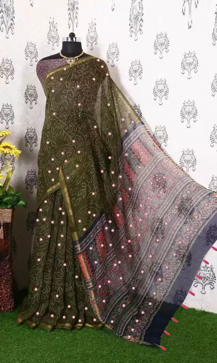 Post image All types of sarees in wholesale price in good quality and different types

Soft linen cotton saree with contrast mirror work all over saree contrast pallu and blouse.. 

Price 470+$

Multiple ava