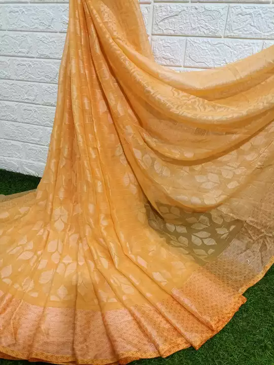 Post image All types of sarees in wholesale priceAll are hand stocks product
Heavy demand restock now
Silver brasso saree with beautiful gold weaving all over saree and beautiful design blouse... Grand look
Price 650+$
Ready