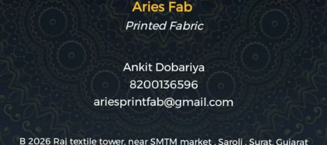 Visiting card store images of Aries Fab Ltd.