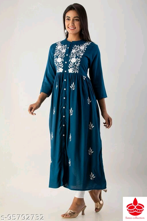 Womens Rayon embroidery long flared kurta, aline kurta, long kurti, anarkali kurti, full embroidered uploaded by business on 6/3/2022