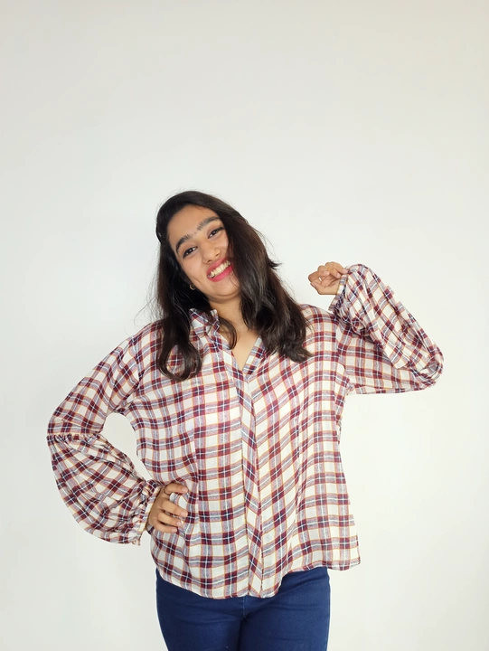 Maroon checkered shirt style V neck top uploaded by business on 6/6/2022