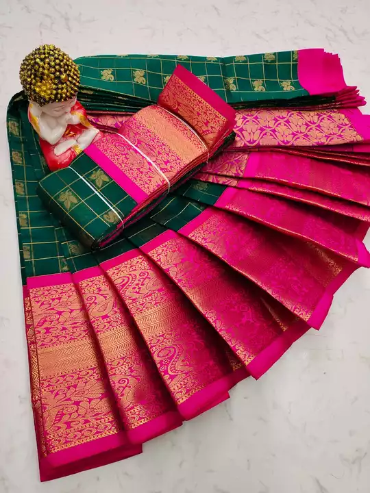 Post image 🌺 _*Uppada Rich Silk Cotton Korvai Kottanji Sarees*_ 🌺
🌺Fancy Korvai border All-Over saree..Matching Golden Jari work all over saree..🌺
🌺 Contrast Grand Jari woven pallu with Contrast blouse..🌺
🌺 *PRICE - 1200/-*🌺
🌺Light weight.. feel the quality..soft texture..🌺
🌺First quality Mercerised thread used..Guaranteed quality...🌺

Order to 6379371648