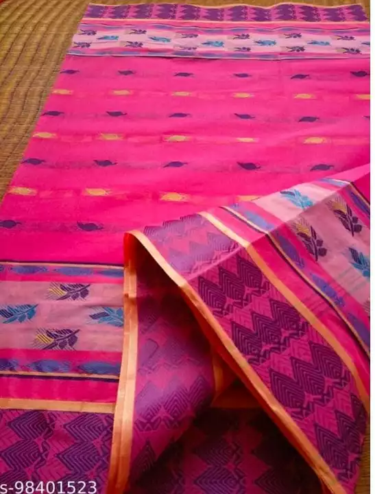 Post image This is a handloom tant cotton saree . Fabric -- Cotton, Wash Care-- 
Cold water wash only, Do not use bleech.