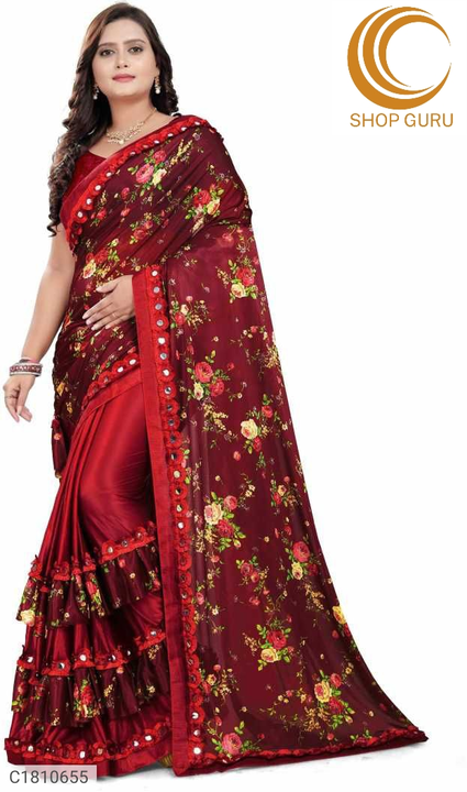 New Floral Printed Lycra Silk Saree Package Contains uploaded by business on 6/6/2022