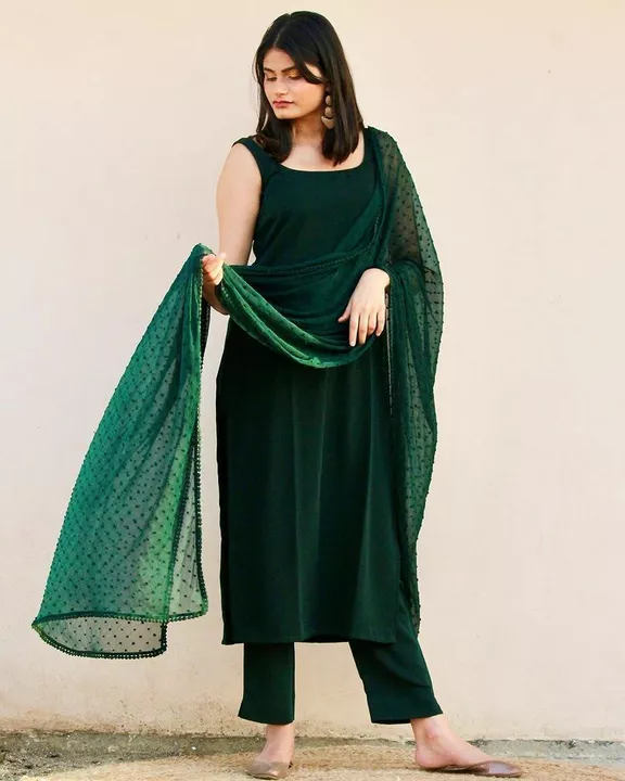 Post image PRESENTING * LUXURIES BEAUTIFUL ALL NEW BOTTLE GREEN SOFT MOSS SCRAPE KURTA SUIT SET WITH LOVELY CHIFFON BUTTY DUPPTA WITH PENT PAIR*
*DETAILS* *KURTI FABRIC*:👗 HEAVY PURE SOFT MOSS SCRAPE 
*SLEEVES FABRIC ATTACHED INCLUDED*
*KURTI LENGTH *:42 42 INCH
*KURTI INNER*:PURE COTTON FULL LINING
*PENT FABRIC*: HEAVY PURE SOFT MOSS SCRAPE FREE SIZE FULLY STTICHED PENT LENGTH 38 39 
*DUPATTA*: CHIFFON BUTTY BOADER LACE WORK
*SIZE* :M(38) , L(40),XL(42) AND XXL(44) FULLY STTICHED COMPLETE READY TO WEAR
*RATE*:850+ship
*DONT COMPARE OUR PRICE WITH OTHER WE BELIEVE IN QUALITY*
*100% QUALITY ASSURED AS LIKE SHOWROOM*