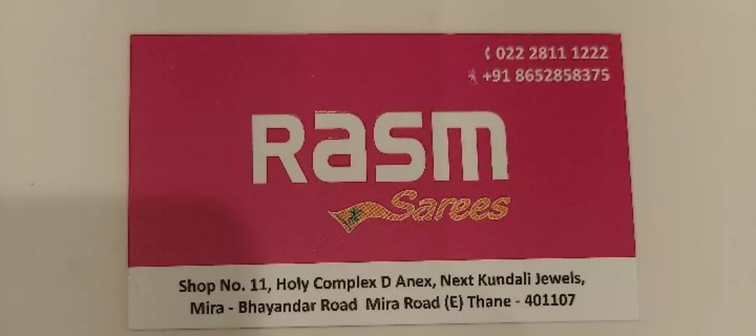 Visiting card store images of Rasm Sarees 