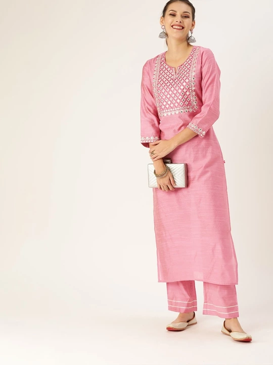 Pink yoke designed kurti with pant  uploaded by business on 6/7/2022