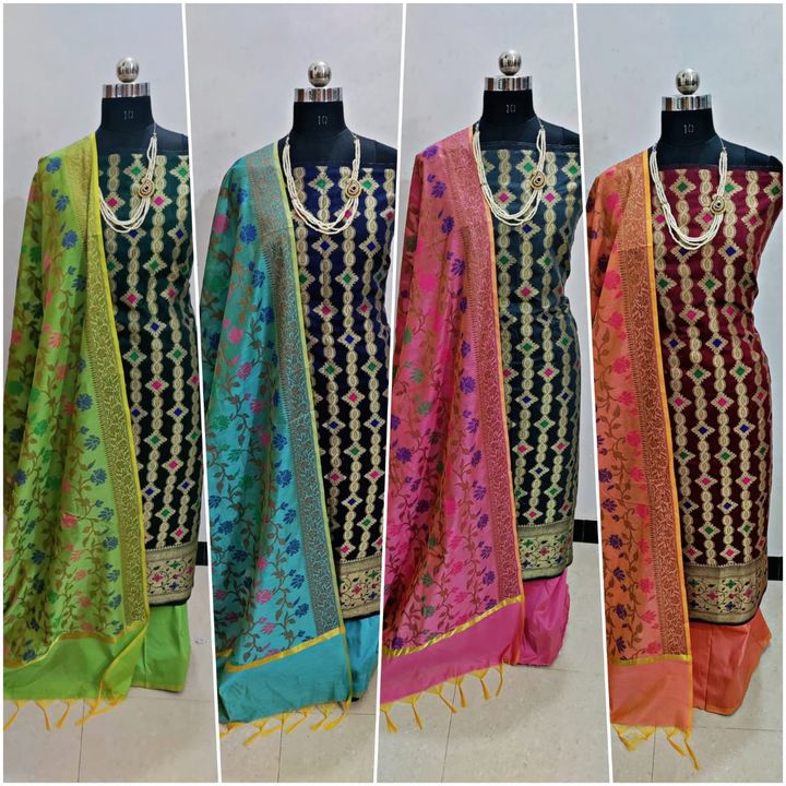 Post image Fancy banarasi suit.  Rs.700 to Rs1500