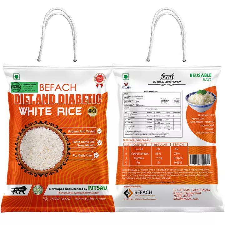 Befach Diet and Diabetic white rice uploaded by Befach 4x private limited on 6/10/2022