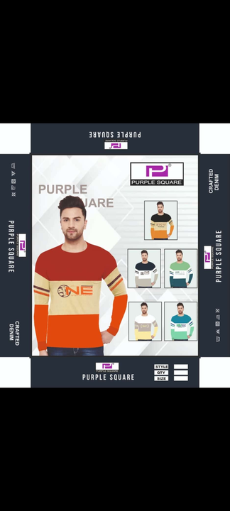 Purple square Full sleeve Print cotton T-shirt MLXL Hand rib and west rib RN My whatsapp uploaded by NS Wholesale  Garments on 6/12/2022
