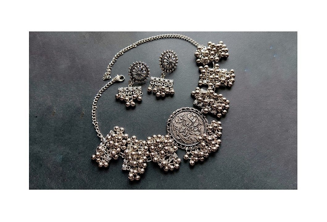 Silver look alike oxidised Ghungroo Chocker and Earrings combo  uploaded by business on 11/1/2020